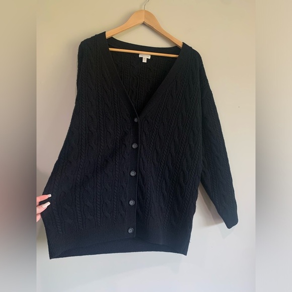 Garnet Hill cable knit cashmere boyfriend sweater - Picture 3 of 6